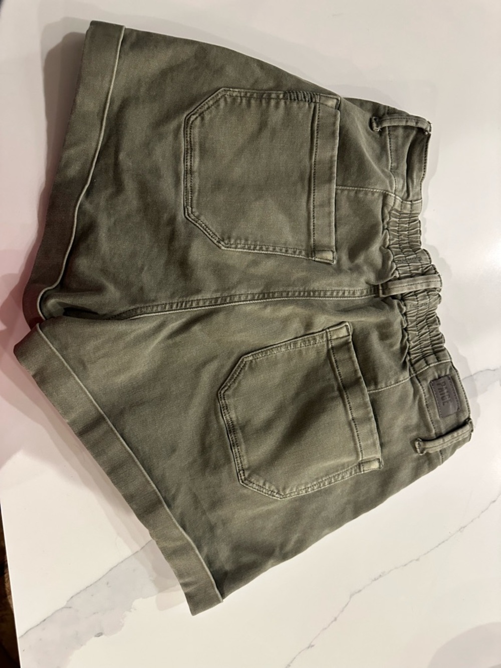 PAIGE Christy Olive Drawstring High-Waist Cotton Shorts - Picture 3 of 5